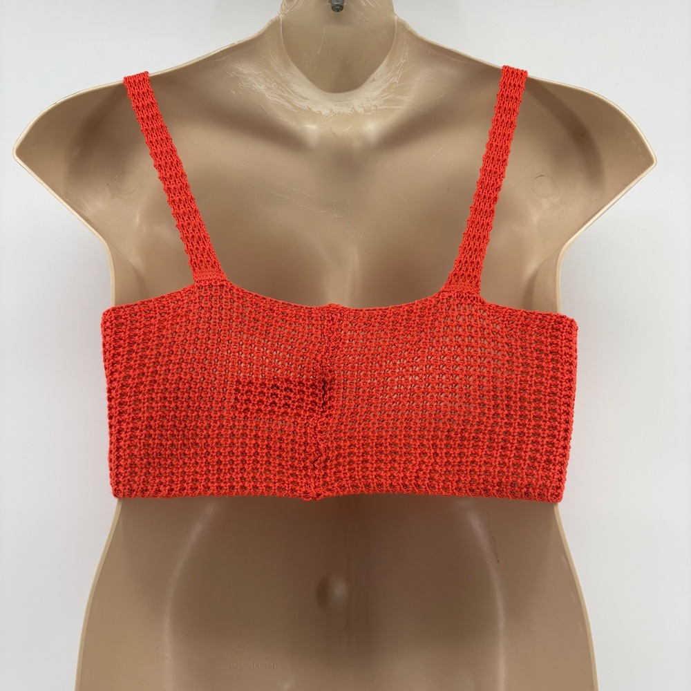 SHEIN Orange Crochet‎ Knit Crop Top Sleeveless Tank Summer Festival Size L - Picture 3 of 4